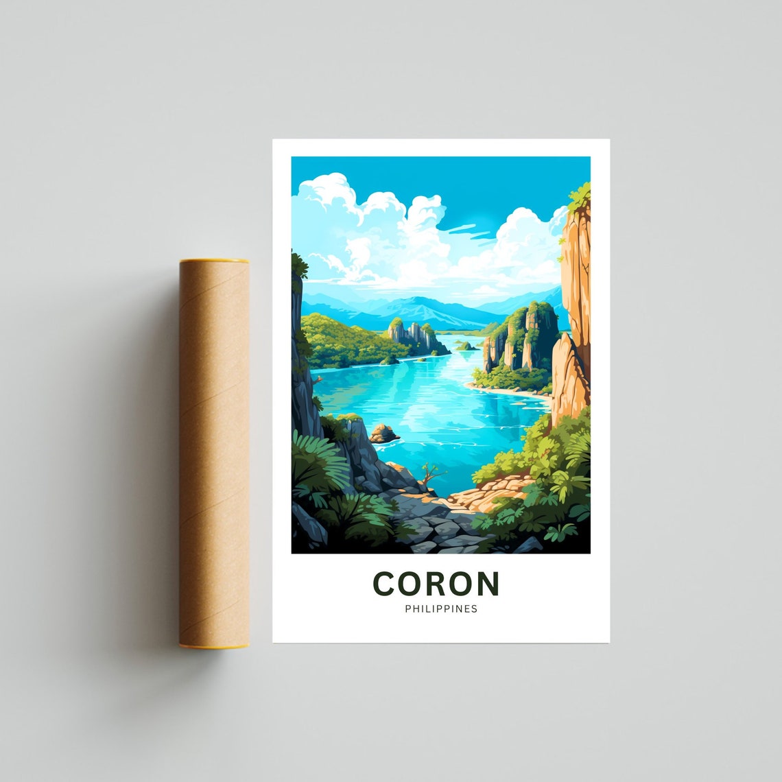 Coron Philippines Turquoise Lagoon Limestone Cliffs Travel Poster - Image 4