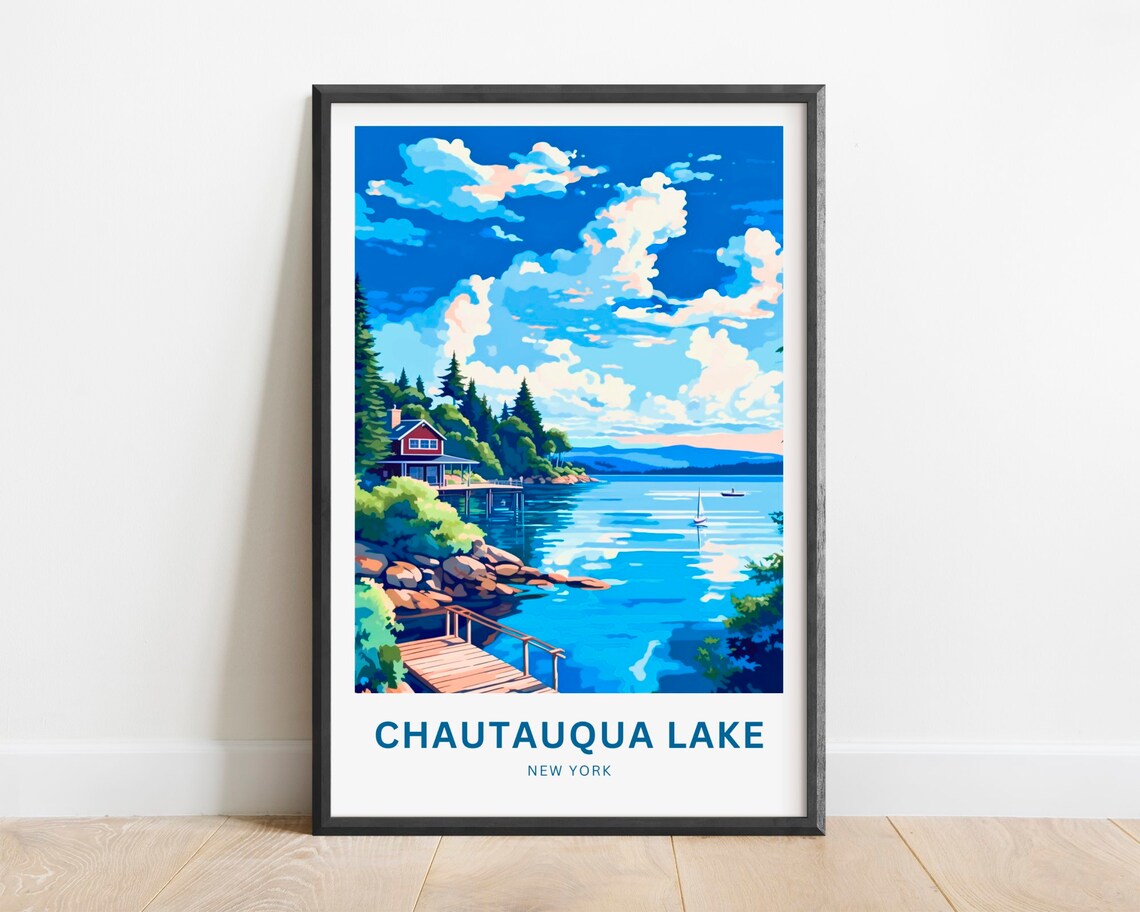 Chautauqua Lake New York Lakeside Cabin Sailboats Travel Poster