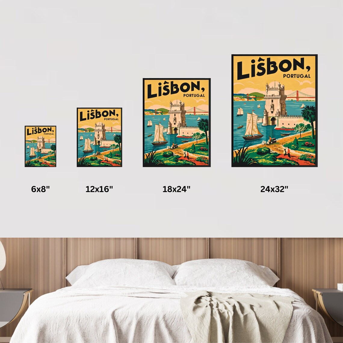 Lisbon Portugal Vintage Belem Tower Sailing Retro Travel Poster - Image 4