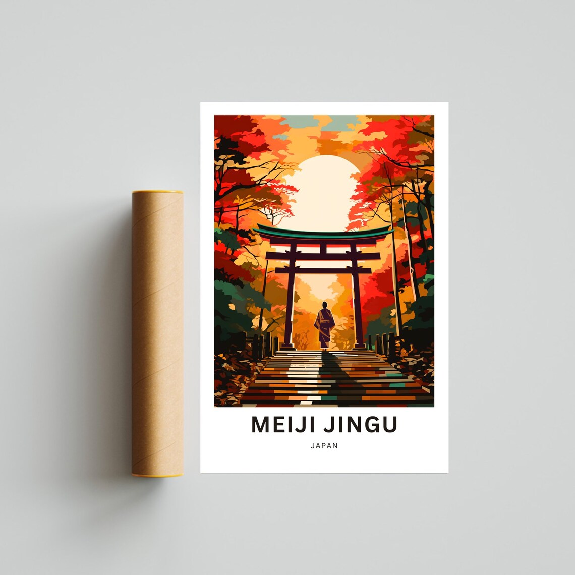 Meiji Jingu Japan Autumn Torii Gate Sunset Shrine Travel Poster - Image 4