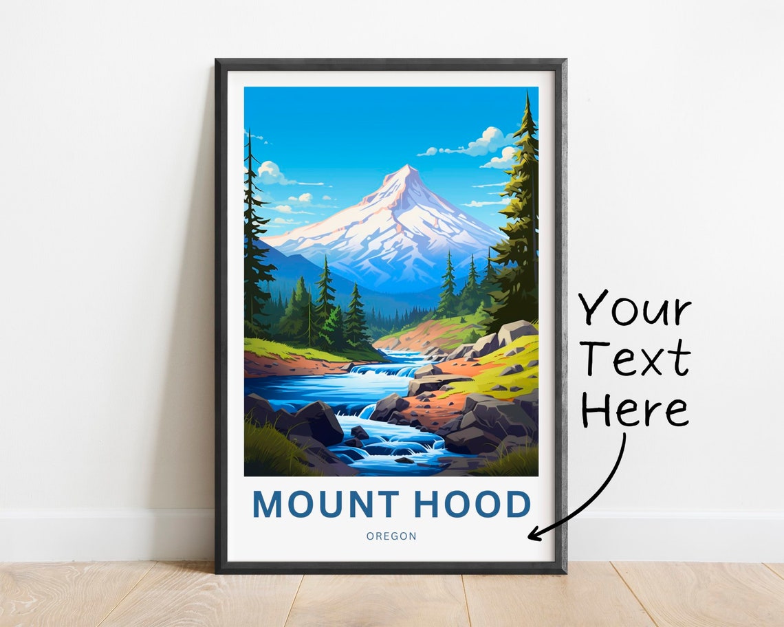 Personalized Mount Hood Oregon Blue Mountain Cascade Travel Poster