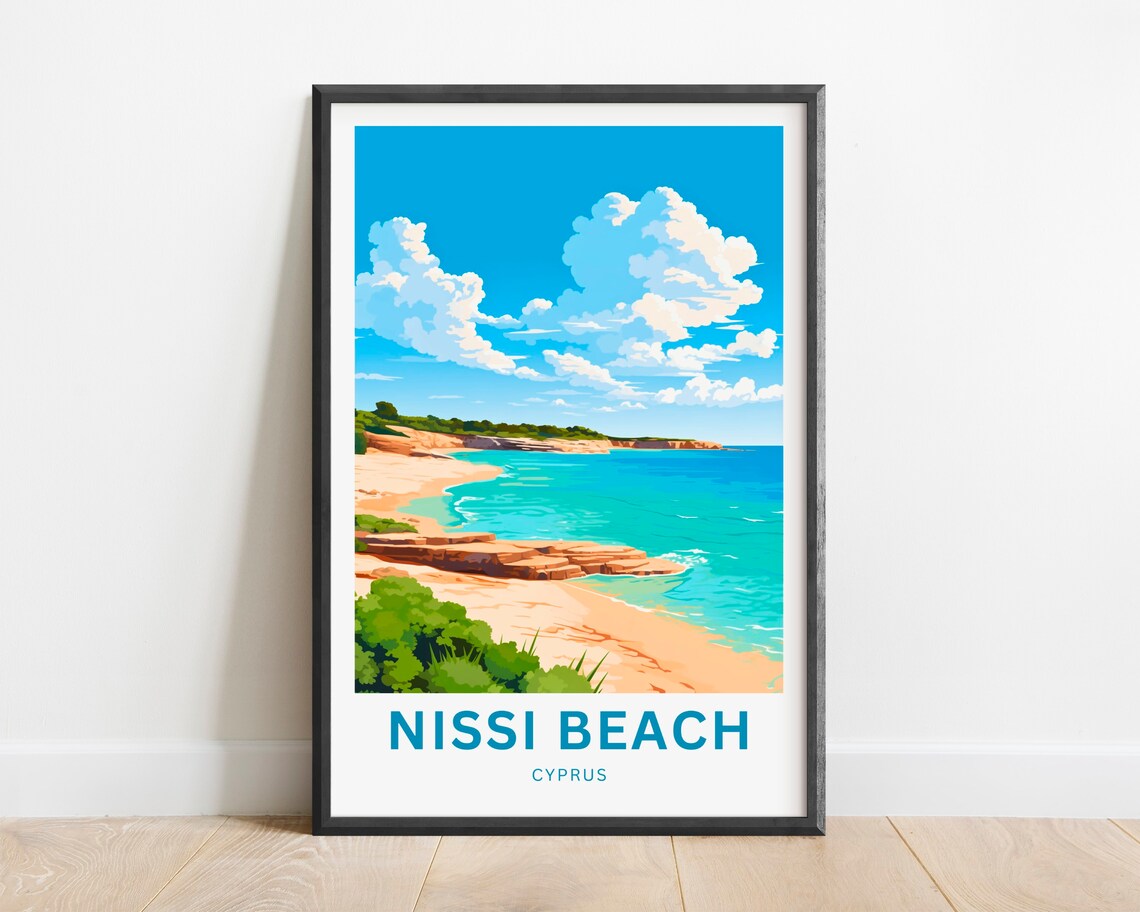 Nissi Beach Cyprus Sunny Sandy Cove Rocky Shore Travel Art Poster