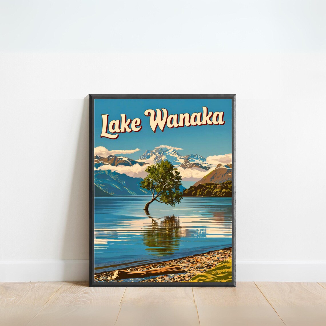 Lake Wanaka Willow Tree Alpine Lake Vintage New Zealand Poster