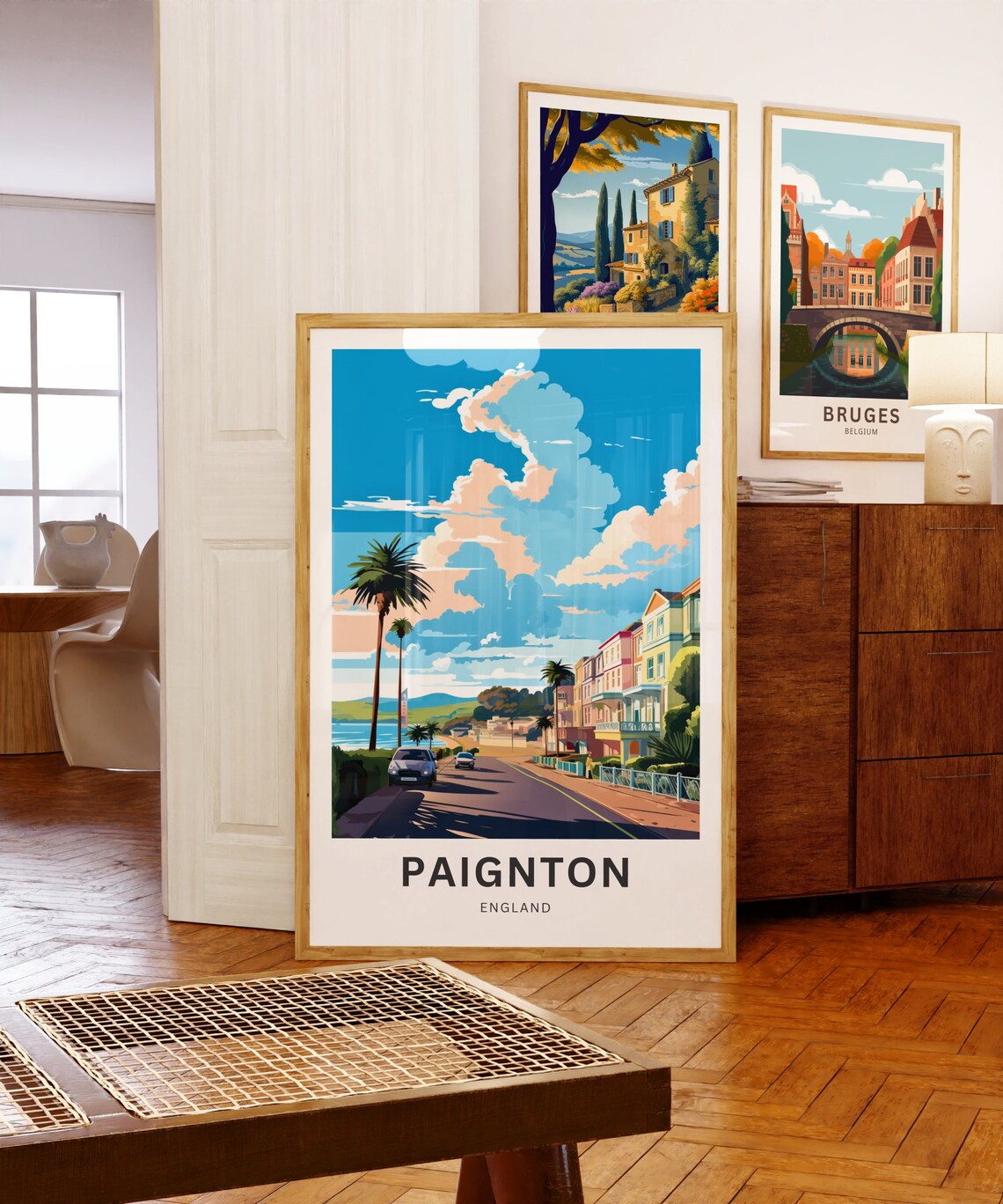 Paignton England Seafront Palms Pastel Terrace Street Poster - Image 5