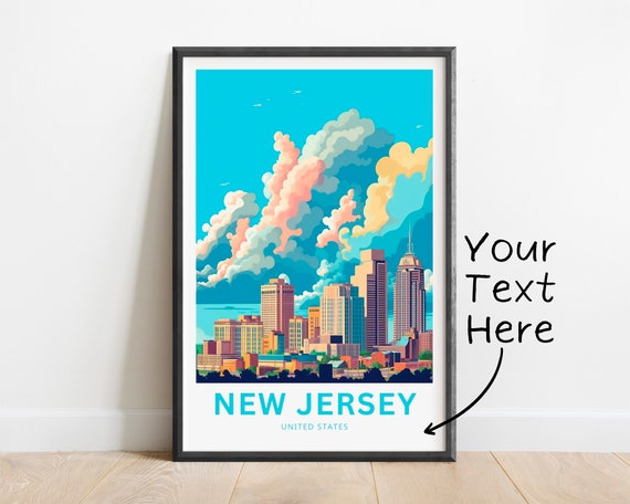 Personalized New Jersey Travel Print New Jersey Poster United States Wall Art Framed Present Gift United States Present