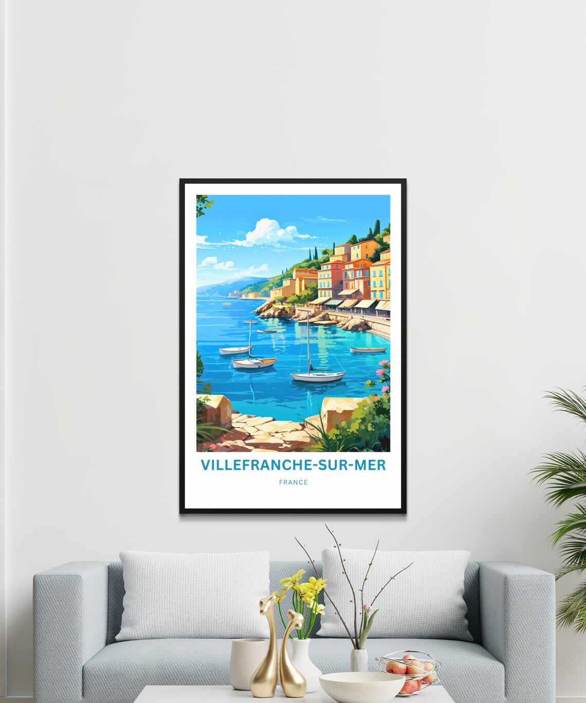 Villefranche Sur Mer France Riviera Harbor Sailboat Travel Poster - Image 3