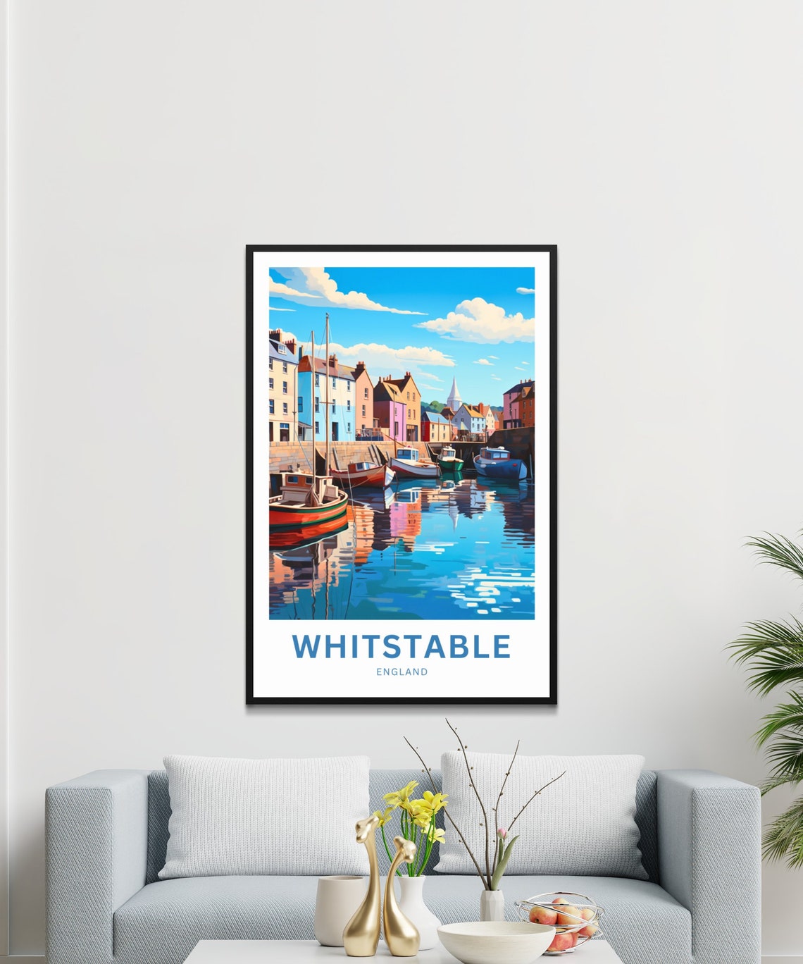 Whitstable England Pastel Harbor Scene Personalized Travel Poster - Image 3