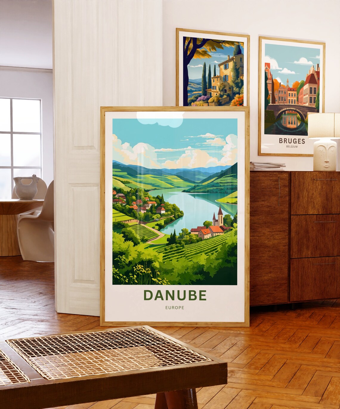 Danube Europe Scenic Riverside Village Church Valley Travel Poster - Image 5