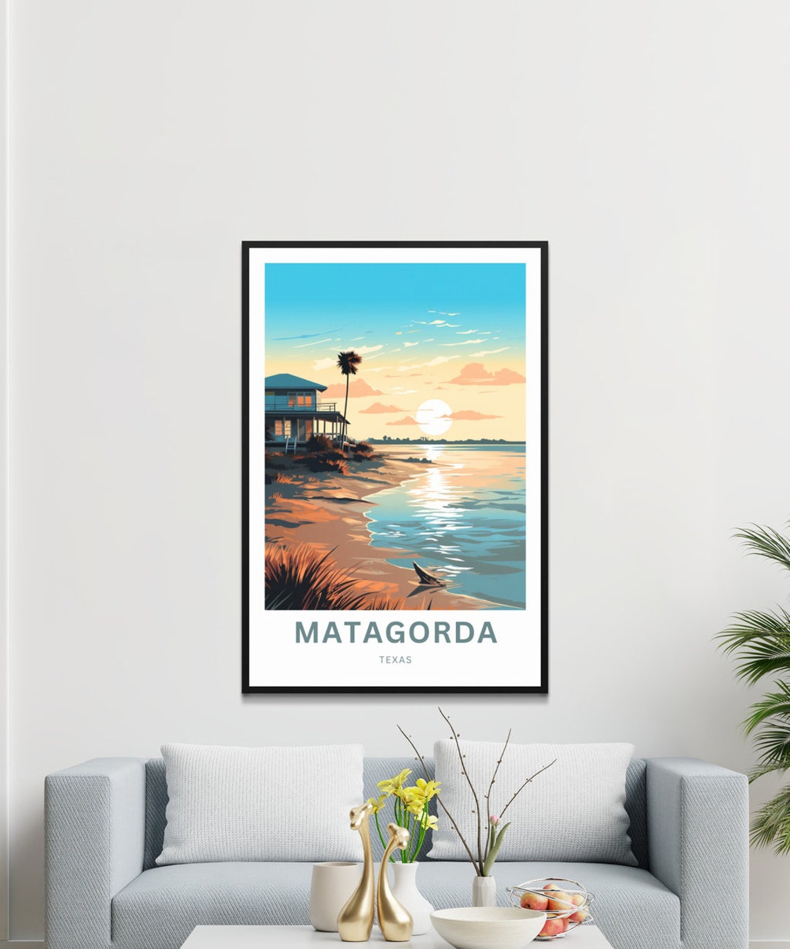Matagorda Texas Vintage Sunset Beach House Ocean View Poster - Image 3