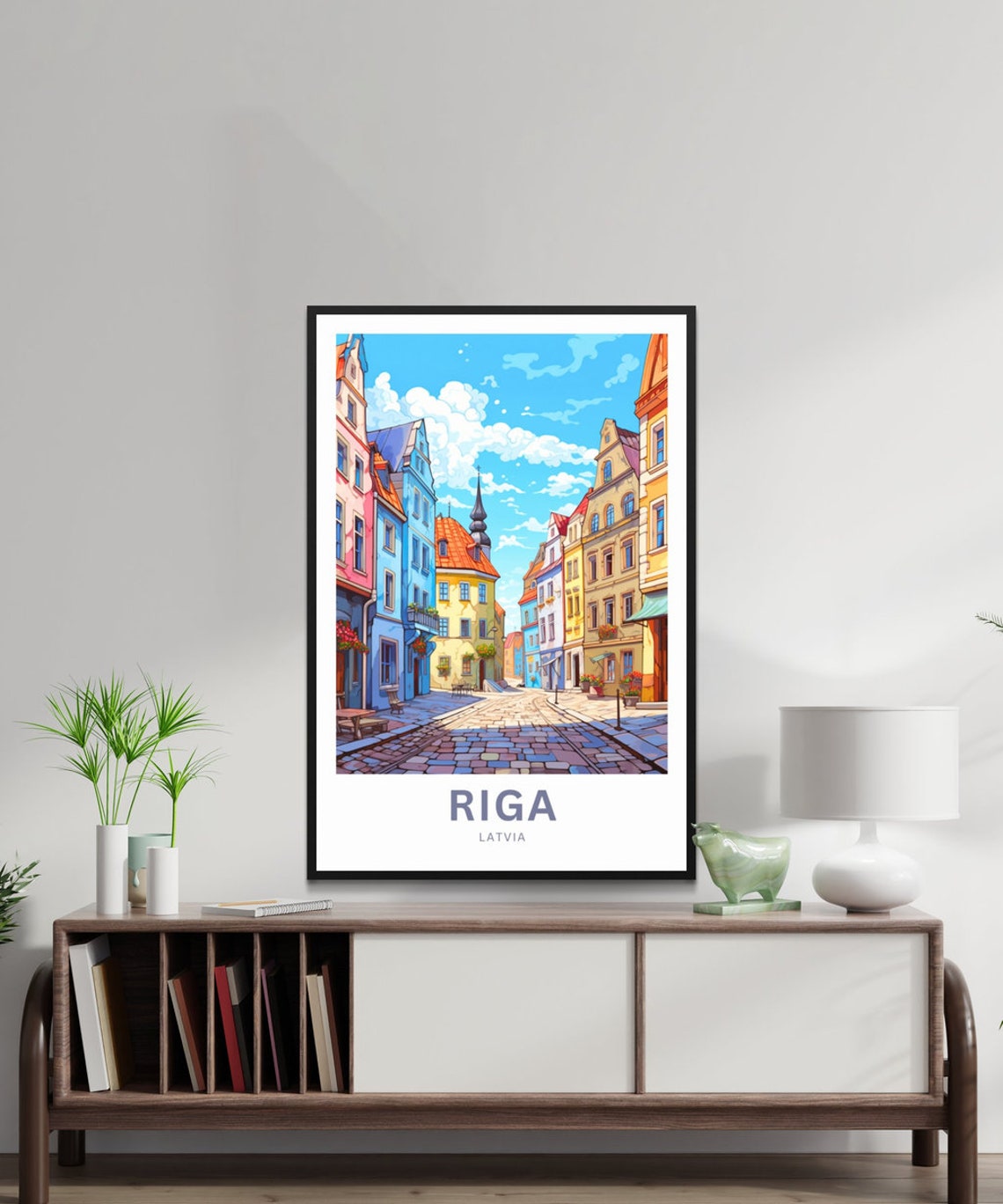 Riga Latvia Old Town Cobbled Street Pastel Facades Travel Poster - Image 2