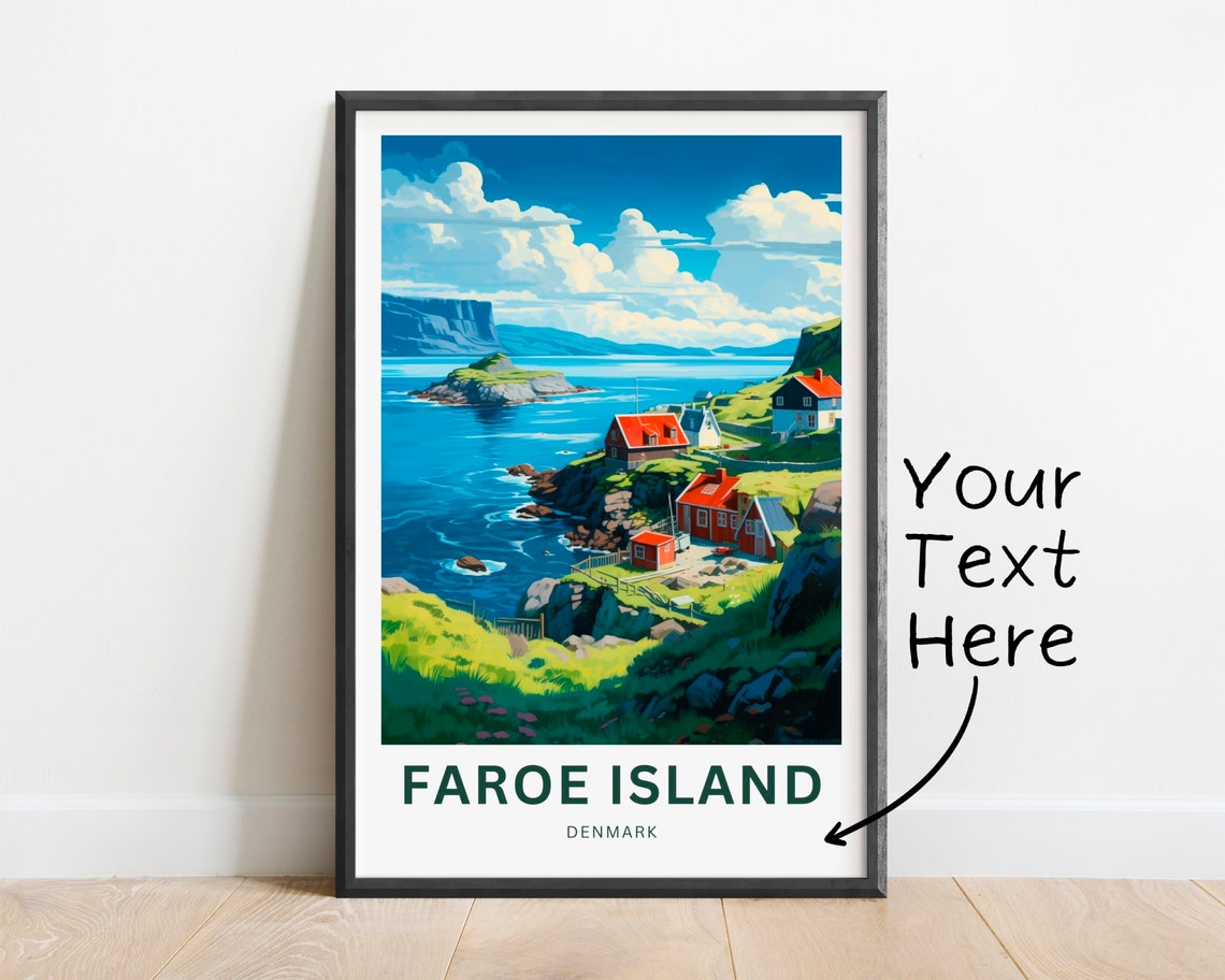 Faroe Island Denmark Seaside Village Personalized Travel Poster