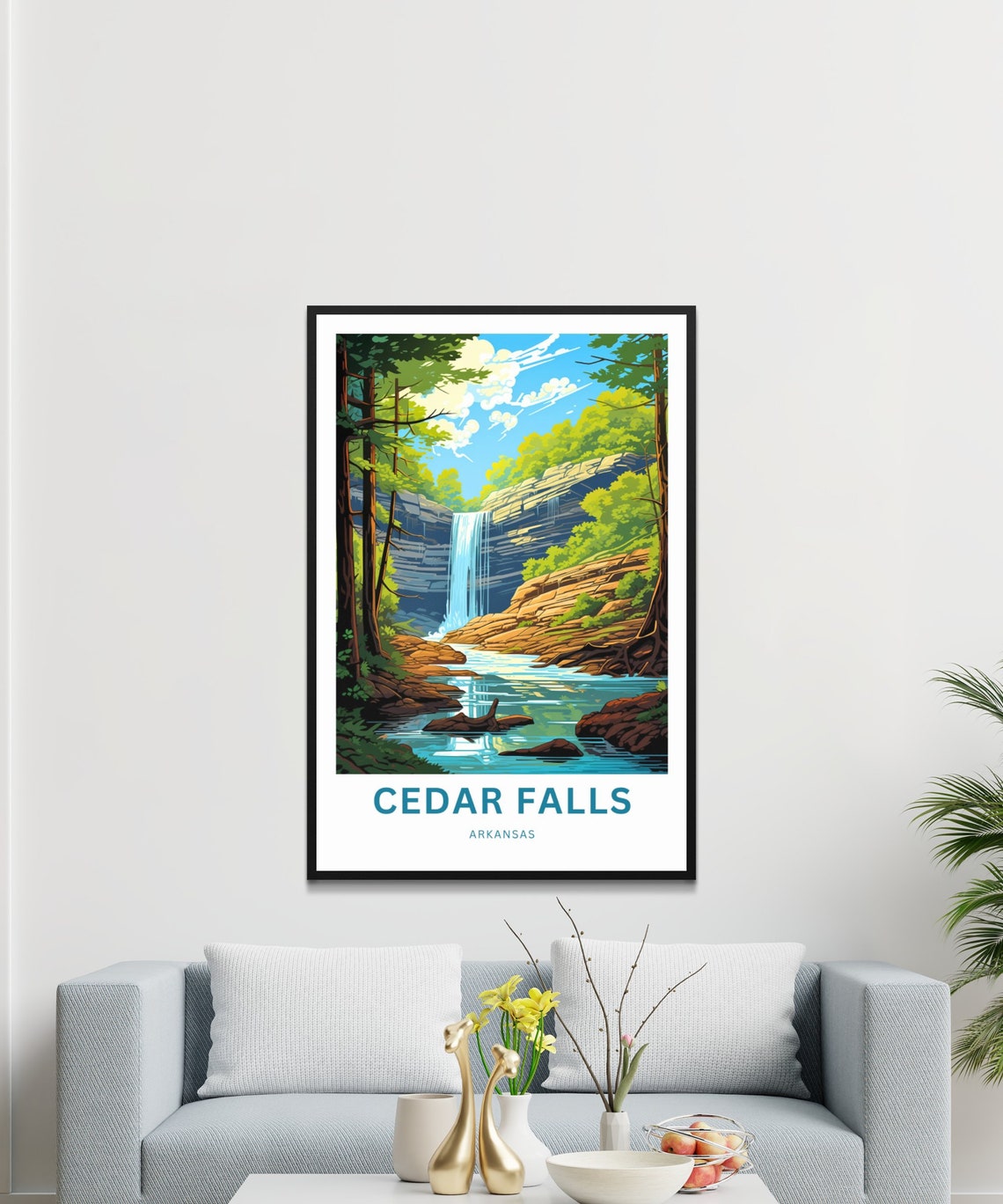 Cedar Falls Arkansas Custom Waterfall Bluff Stream Travel Poster - Image 3