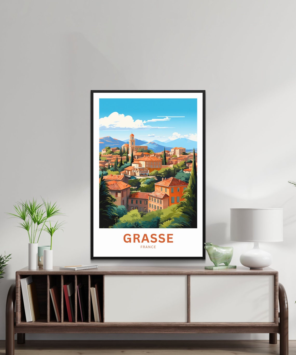 Grasse France Bell Tower Cypress Trees Provence Town Scene Poster - Image 2
