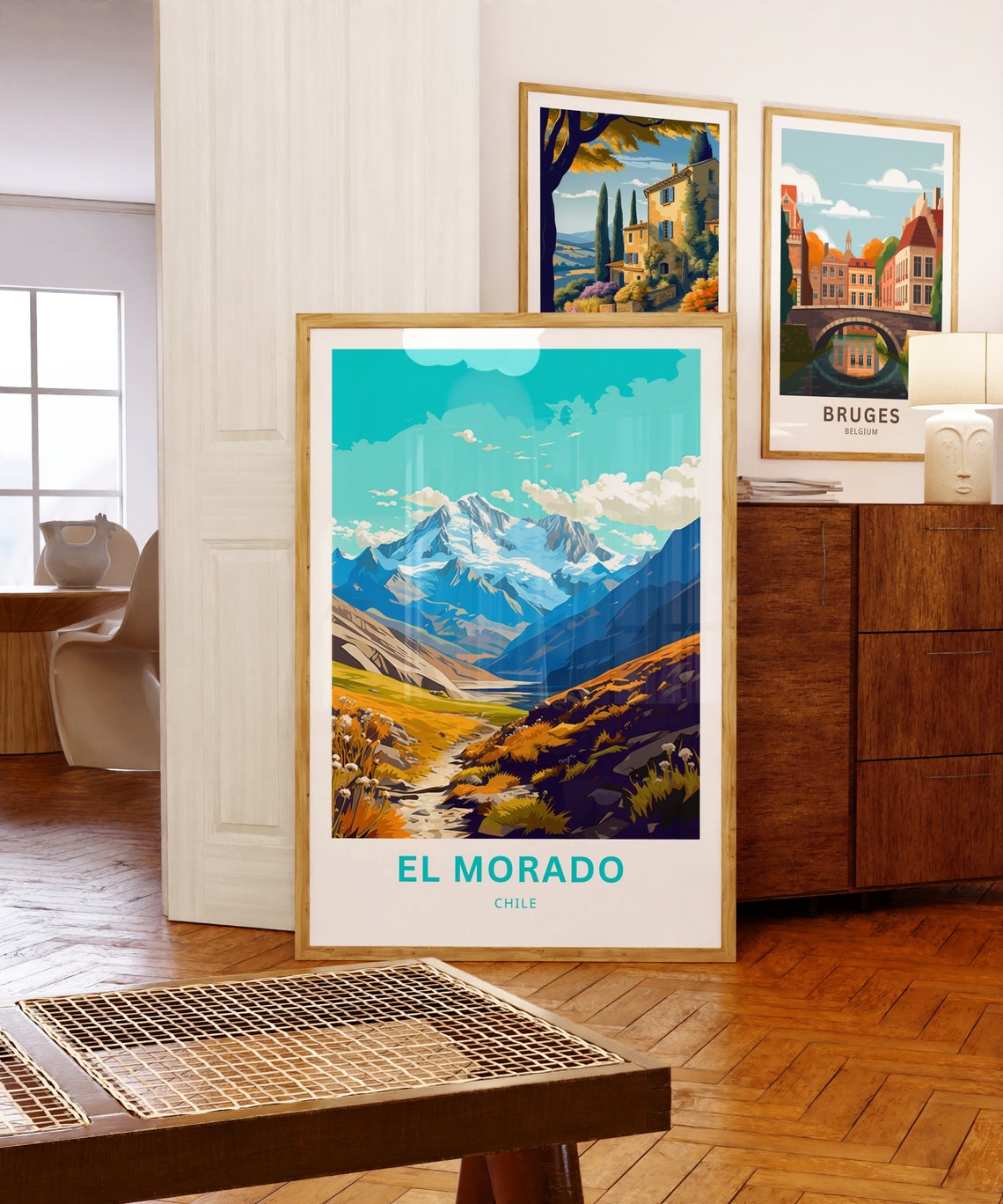 El Morado Chile Snowy Mountain Peak Golden Valley Trail Travel Poster - Image 5