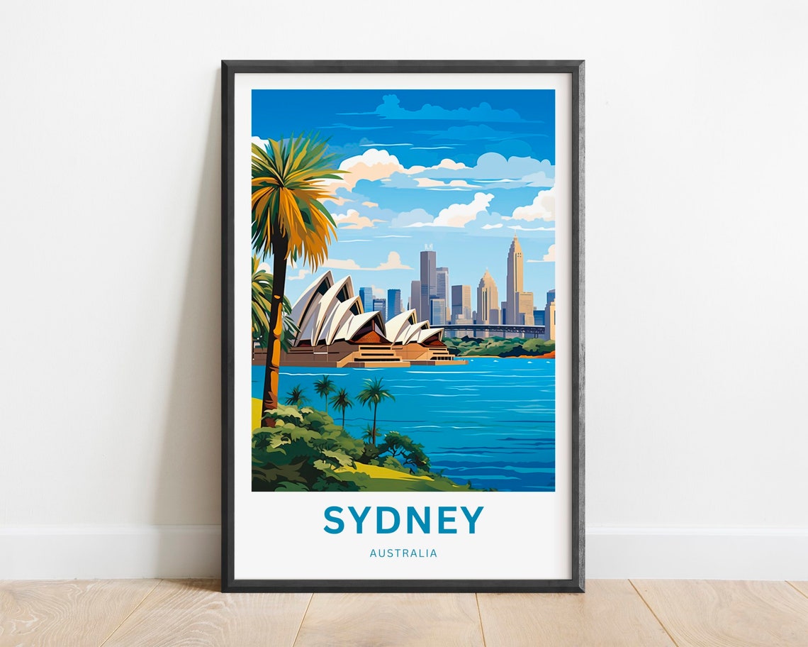 Sydney Australia Opera House Harbor Skyline Palm Trees Poster