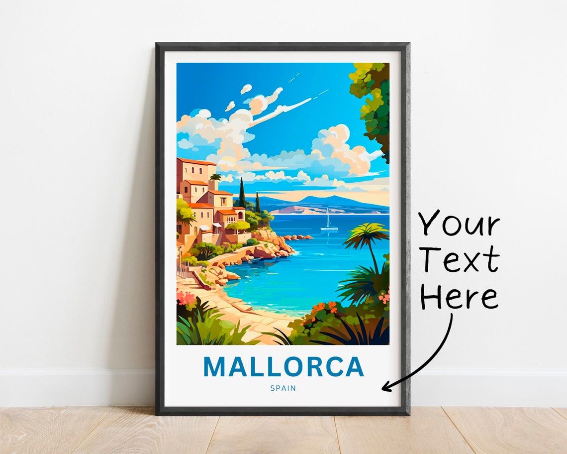 Mallorca Spain Cliff Coast Village Custom Personalized Travel Poster