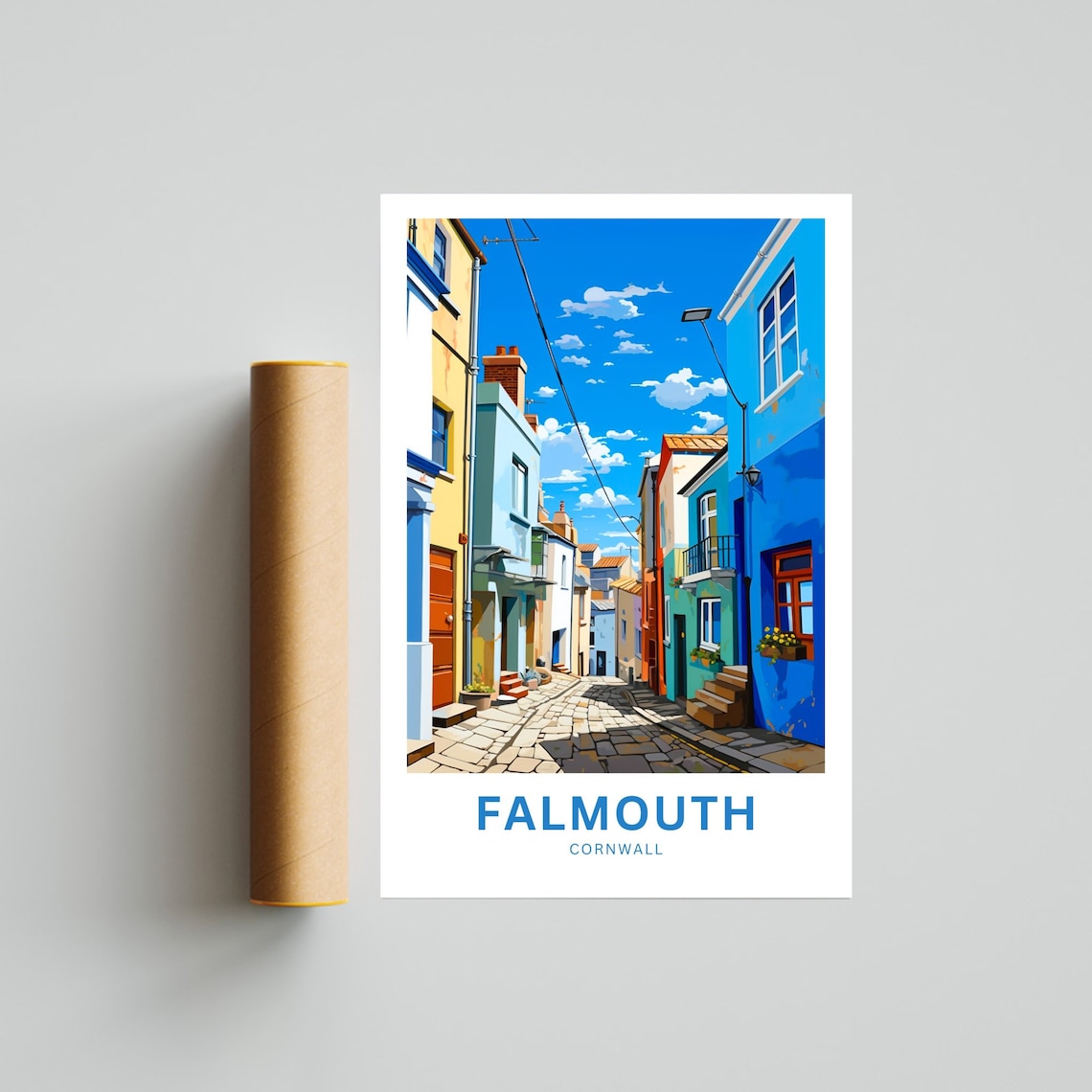 Falmouth Cornwall Colorful Cobbled Street Seaside Town Travel Poster - Image 4
