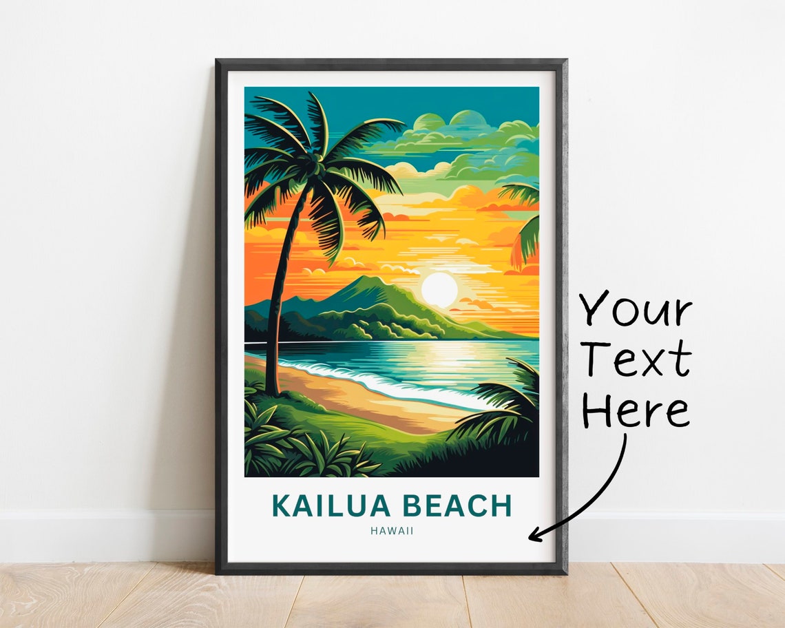 Kailua Beach Hawaii Sunset Palm Tree Personalized Travel Poster