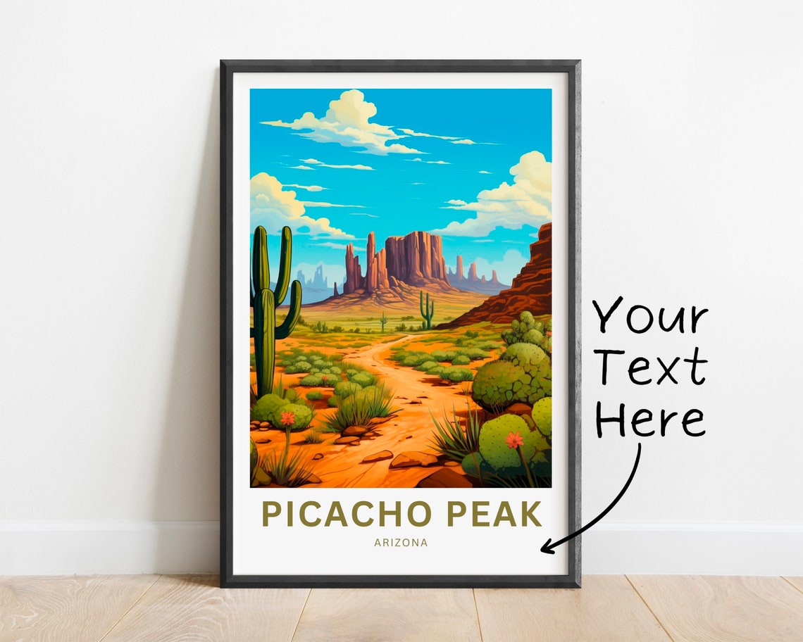 Picacho Peak Arizona Desert Cacti Buttes Custom Text Travel Poster