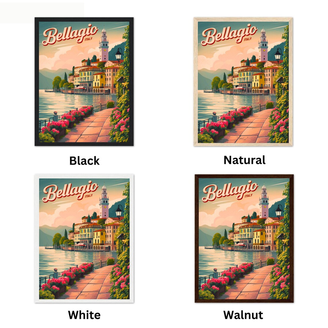 Bellagio Italy Lakeside Promenade Retro Vintage Travel Poster - Image 4