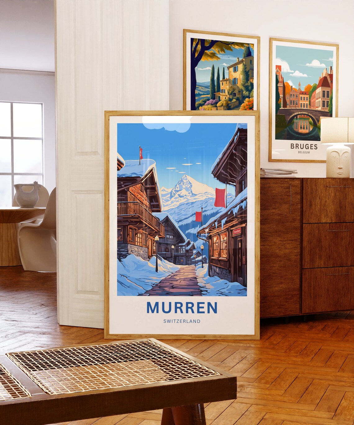 Personalized Murren Switzerland Snowy Village Flags Travel Poster - Image 5
