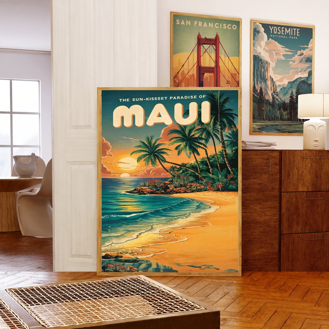 Maui Hawaii Sun Kissed Paradise Sunset Beach Palm Vintage Poster - Image 5