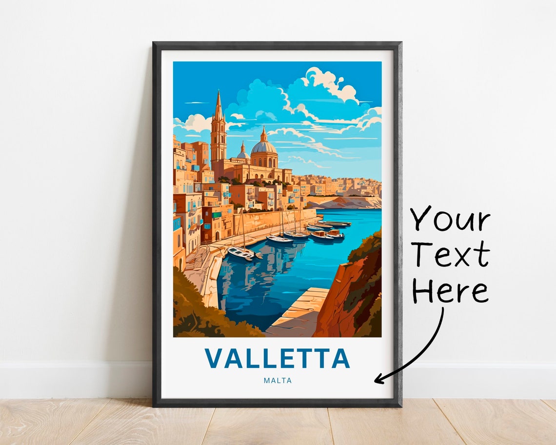 Valletta Malta Harbor Cathedral Golden Waterfront Scene Art Poster