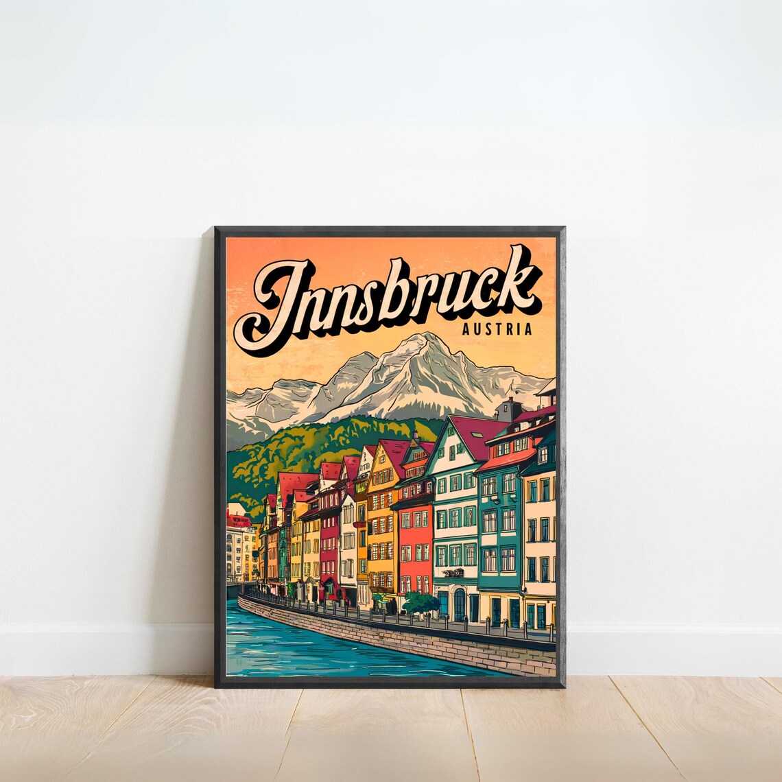 Innsbruck Austria Colorful Riverside Alpine Town Travel Poster