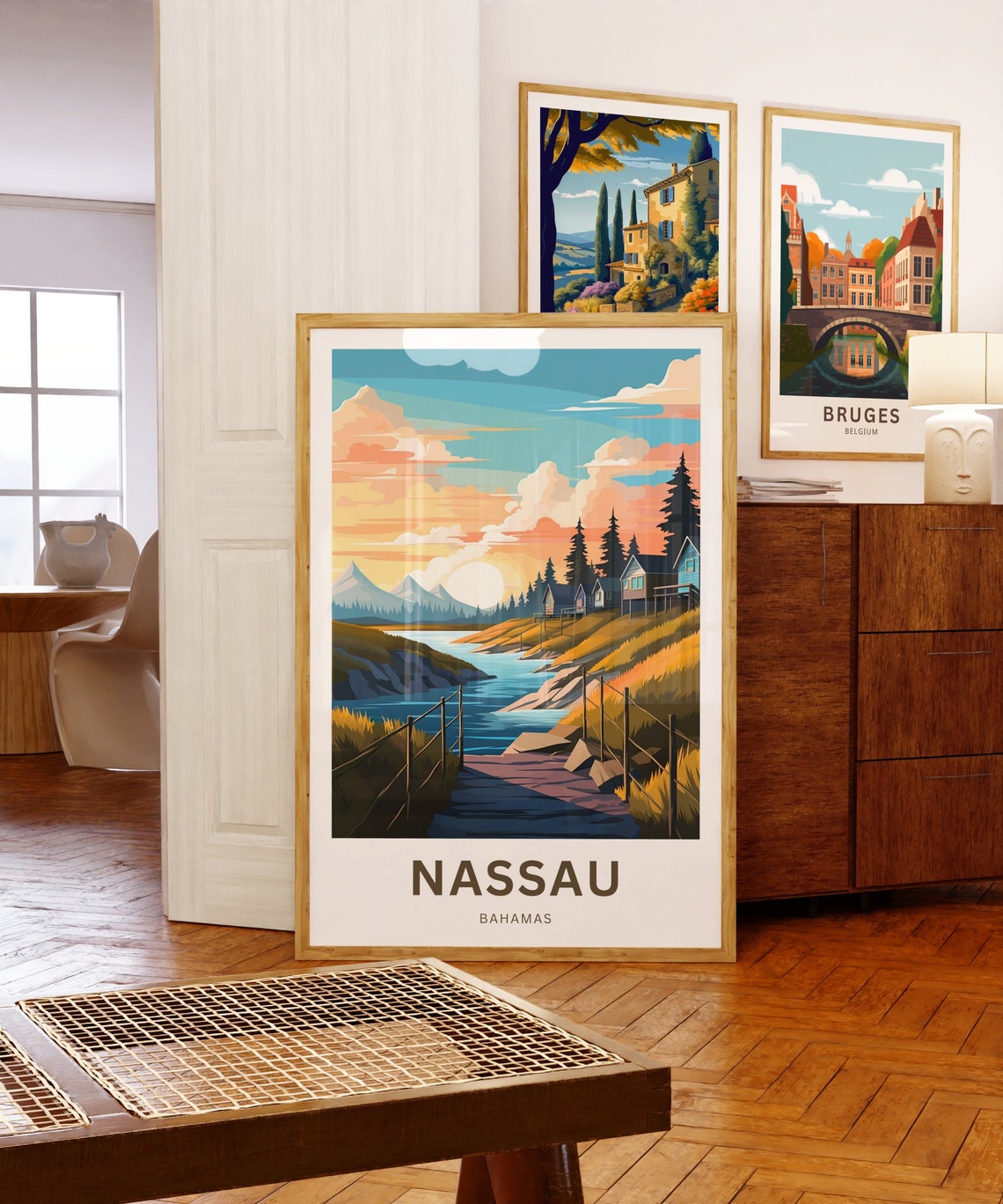 Nassau Bahamas Lakeside Cabins Sunset Boardwalk Travel Poster - Image 5