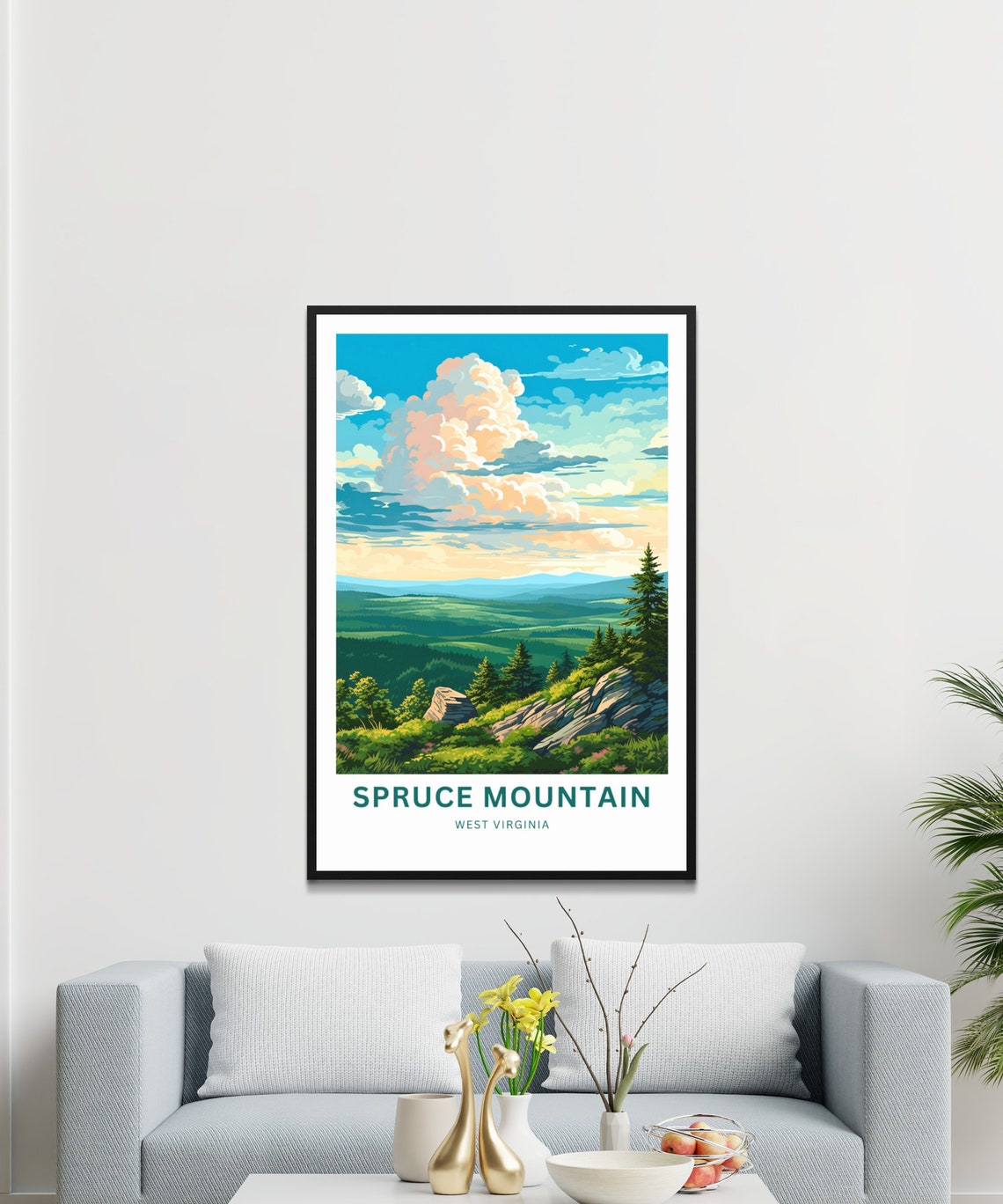 Spruce Mountain West Virginia Rolling Valley Cloud Travel Poster - Image 3
