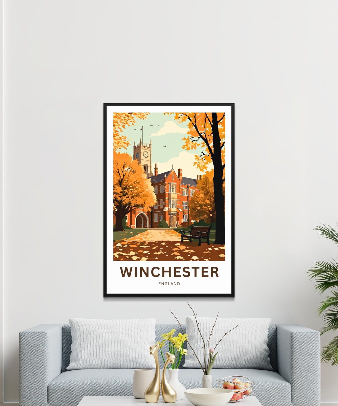 Winchester England Autumn Red Brick Clock Tower Campus Poster - Image 3