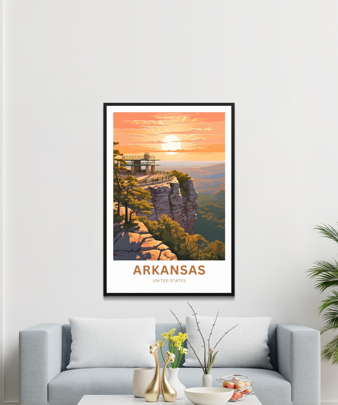 Arkansas Cliff Overlook Pavilion Golden Sunset Travel Poster - Image 3