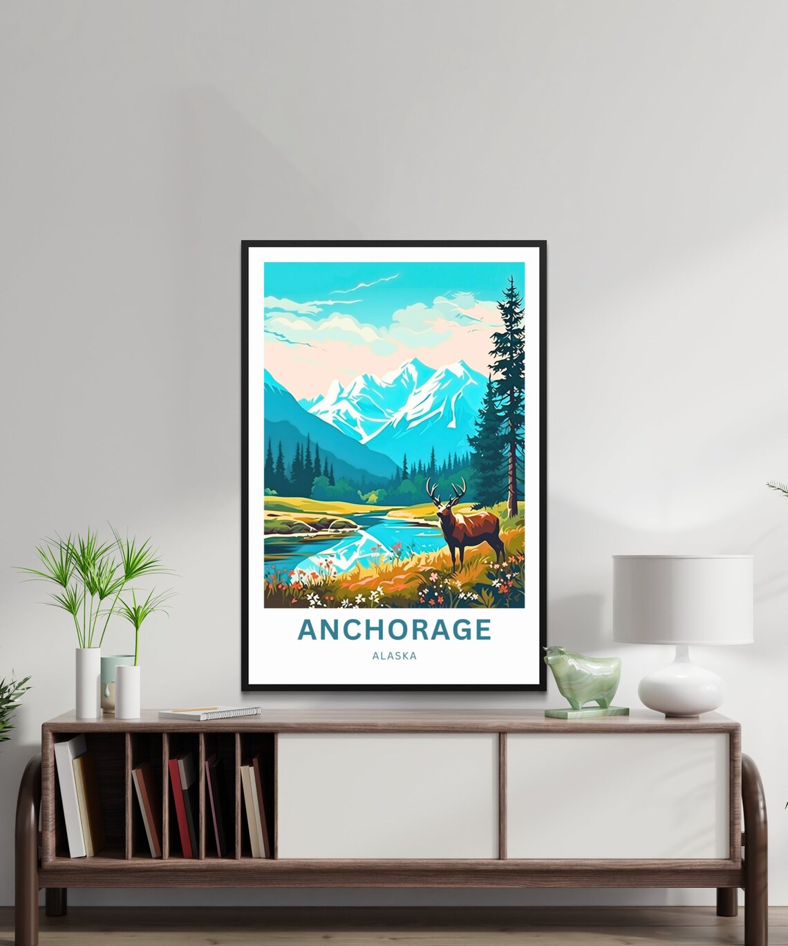 Personalized Anchorage Alaska Elk Lake Scenic Vintage Travel Poster - Image 4