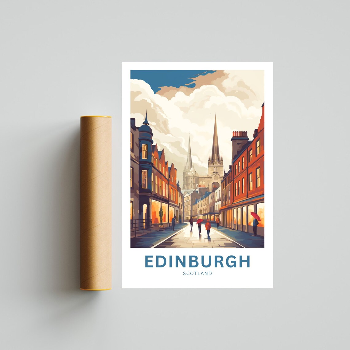 Edinburgh Scotland Rainy Street Spire View Personalized Travel Poster - Image 4