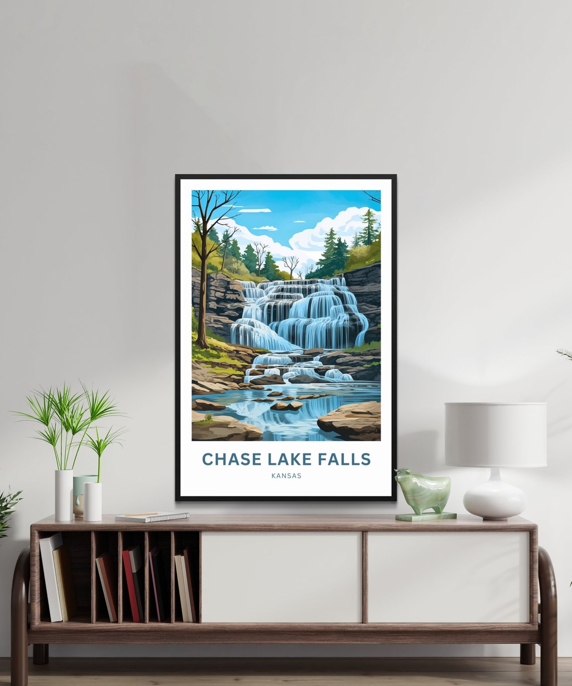 Chase Lake Falls Kansas Tiered Waterfall Forest Stream Travel Poster - Image 3