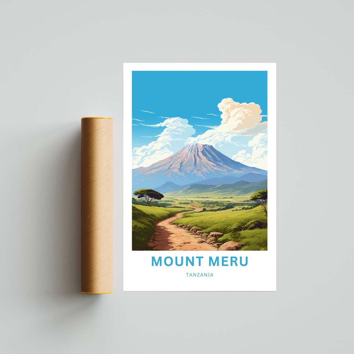 Mount Meru Tanzania Volcano Savanna Trail View Travel Poster - Image 4