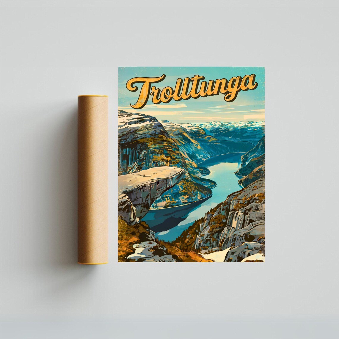 Trolltunga Norway Golden Hour Fjord Ledge Mountain Travel Poster - Image 3