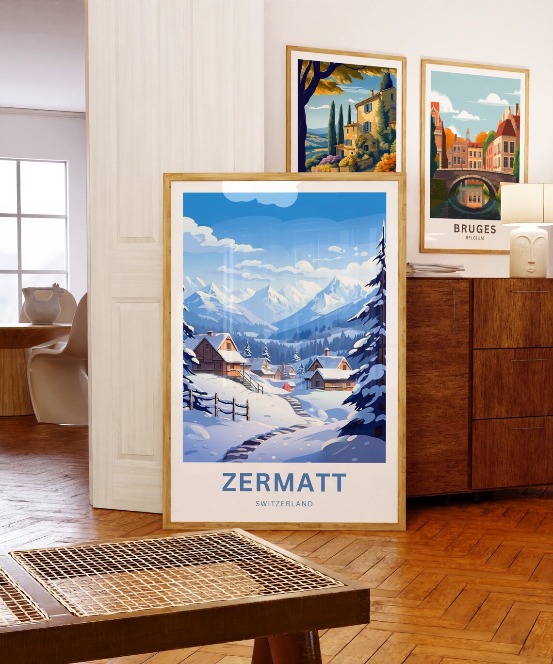 Personalized Zermatt Switzerland Alpine Winter Village Scene Poster - Image 5