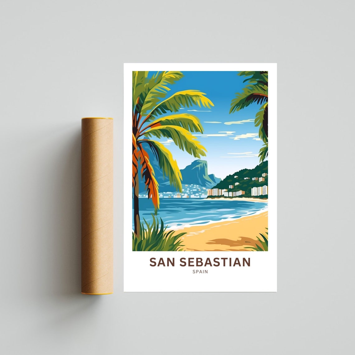 San Sebastian Spain Palm Beach Coastline Vintage Travel Poster - Image 2