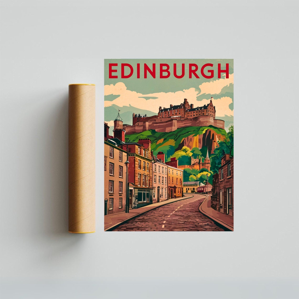 Edinburgh Scotland Castle Rock Old Street Vintage Travel Poster - Image 3