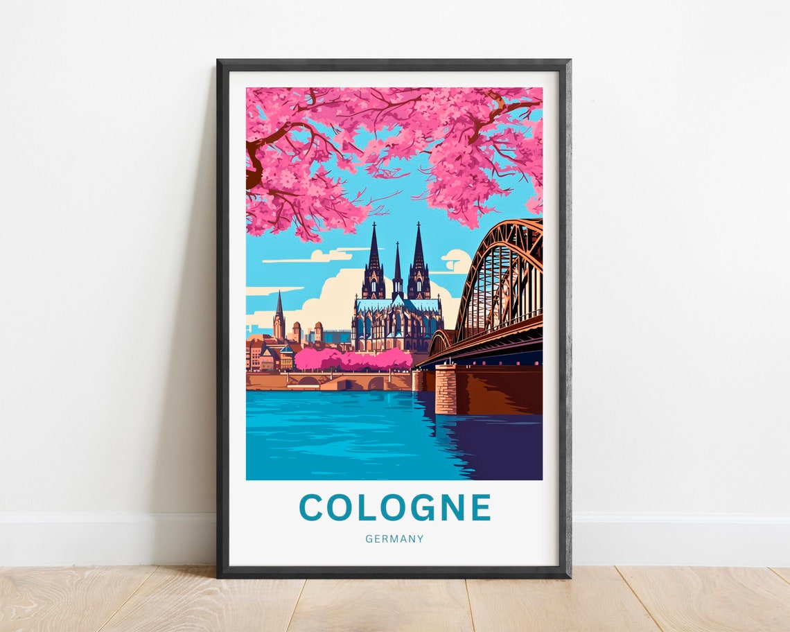 Cologne Germany Cathedral Cherry Blossom Riverside View Poster