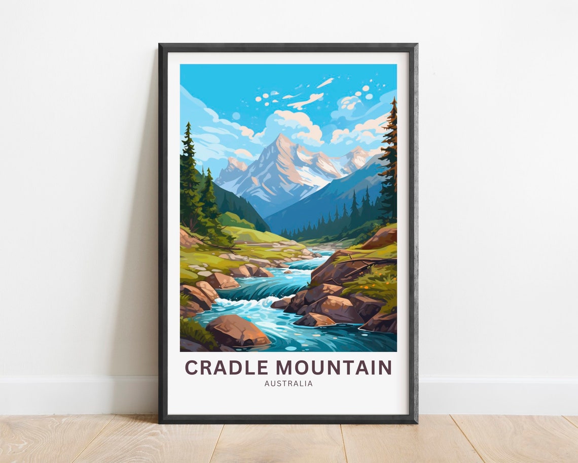 Cradle Mountain Australia Peak Alpine River Pine Forest Travel Poster