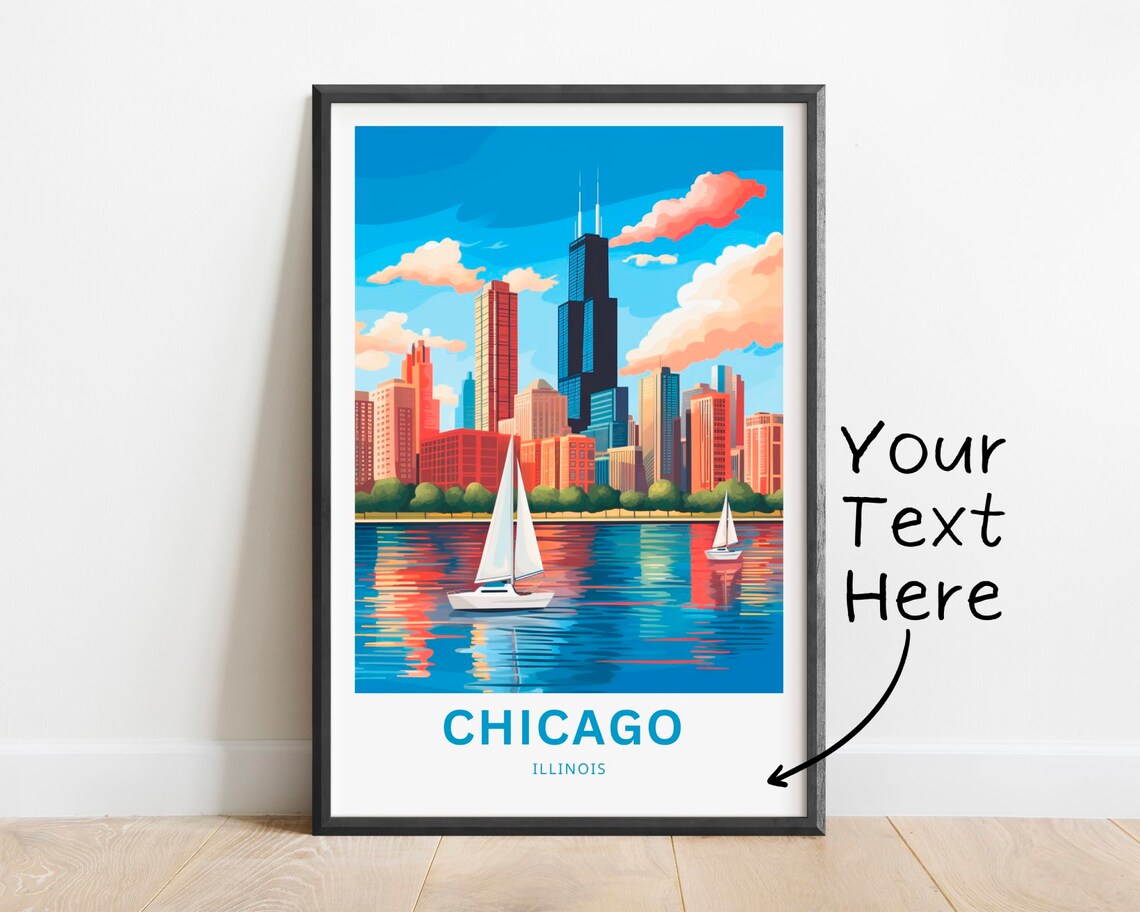 Personalized Chicago Skyline Lake Sailboats Illinois Travel Poster