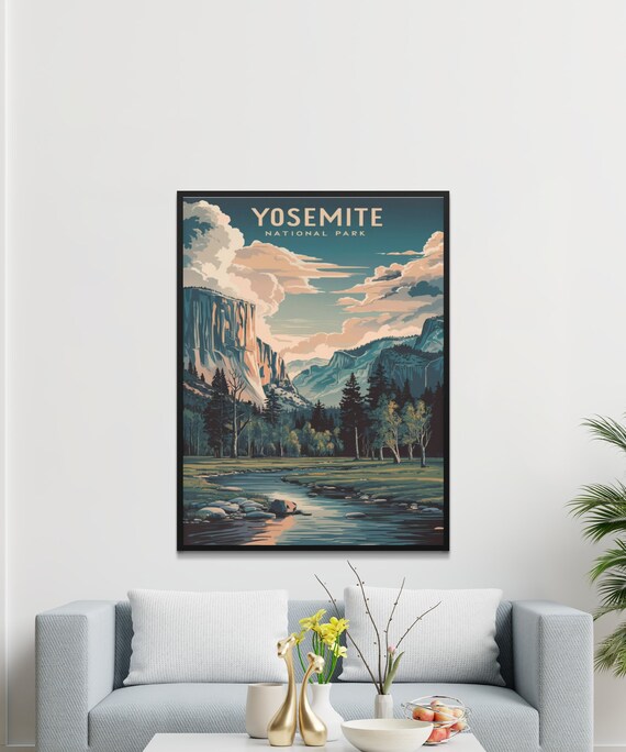 Yosemite National Park Vintage Poster with Granite Cliffs and River