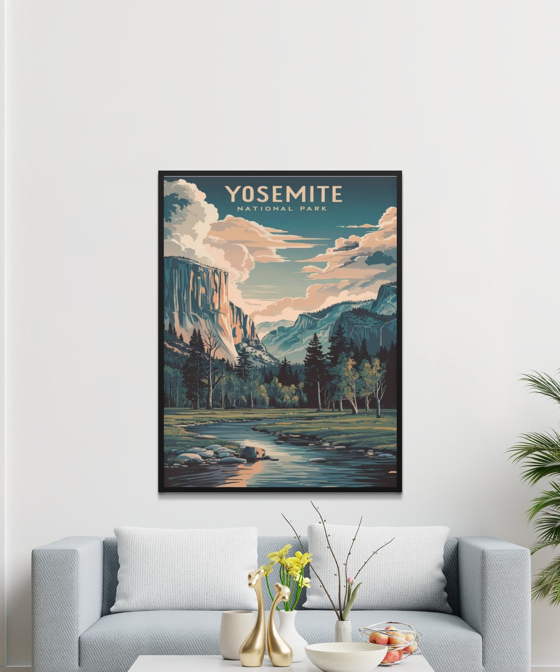 Yosemite National Park Vintage Poster with Granite Cliffs and River