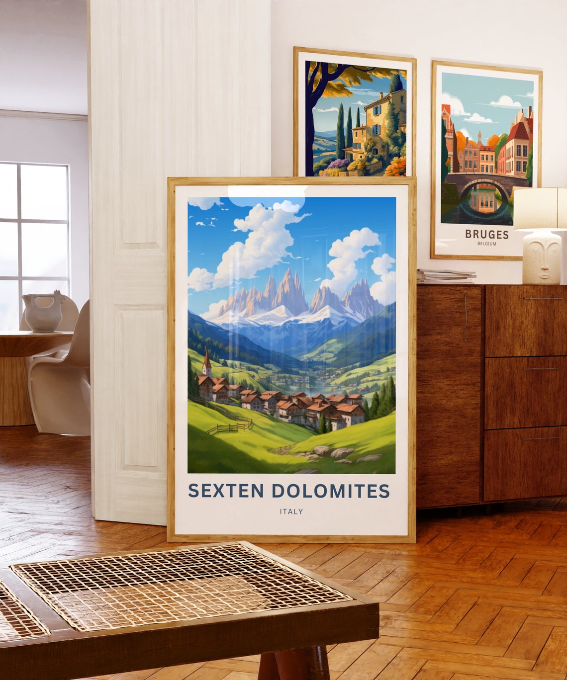 Sexten Dolomites Italy Alpine Village Church Snow Peaks Poster - Image 5