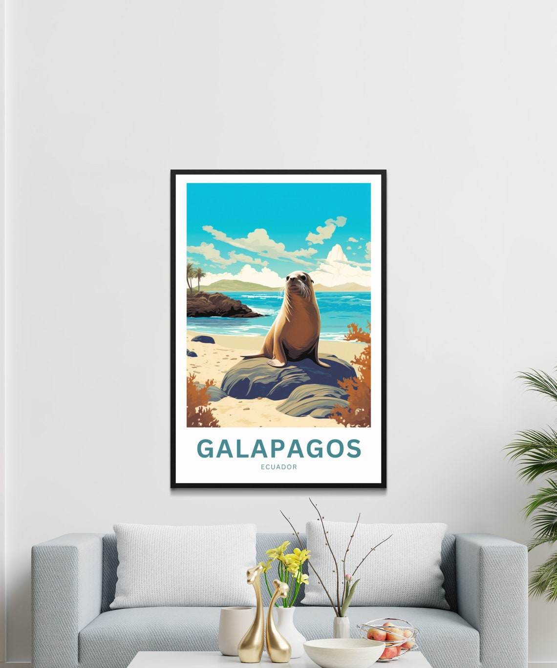 Personalized Galapagos Ecuador Sea Lion Beach Wildlife Travel Poster - Image 3