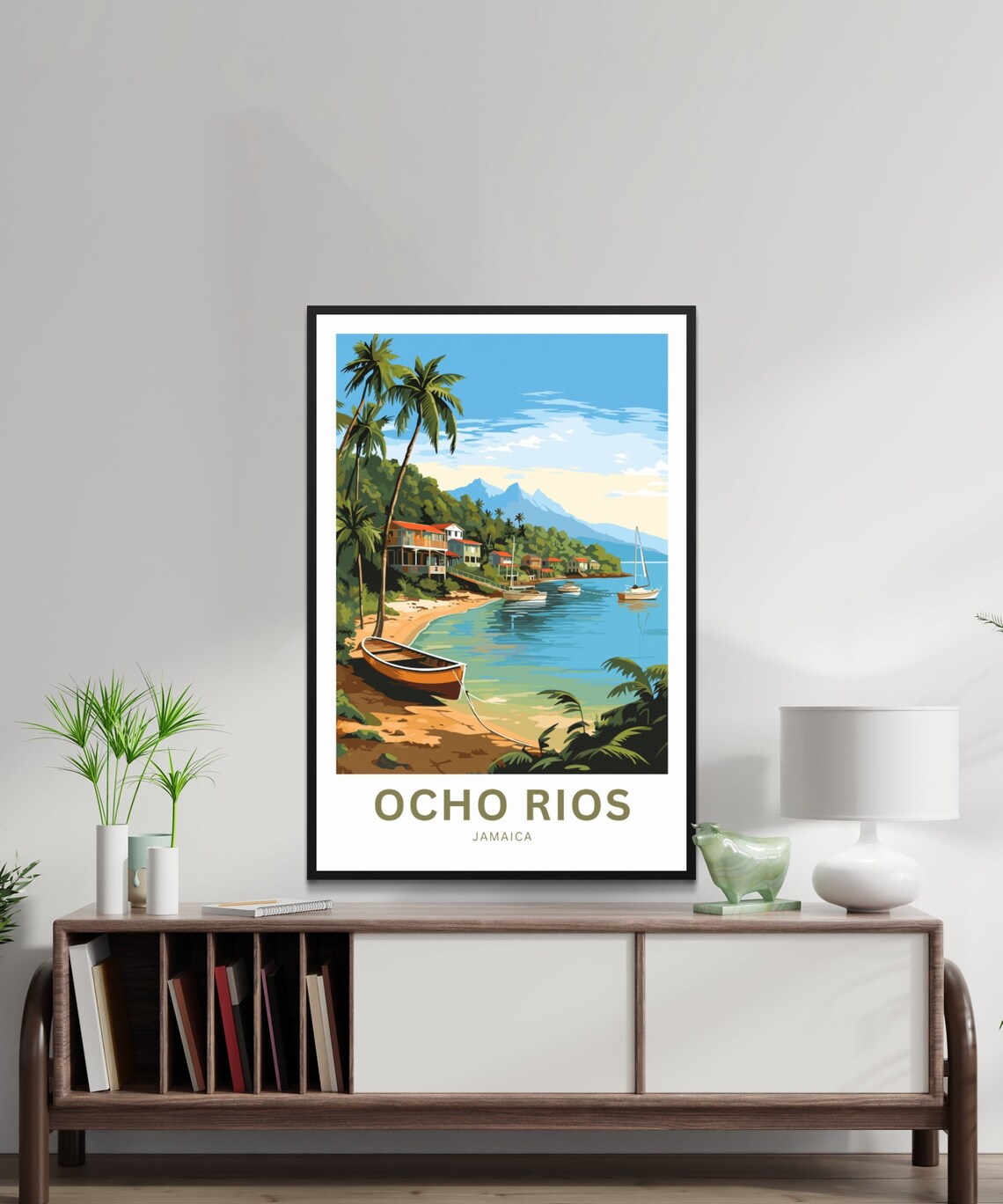 Ocho Rios Jamaica Palm Beach Wooden Boat Tropical Bay Poster - Image 2