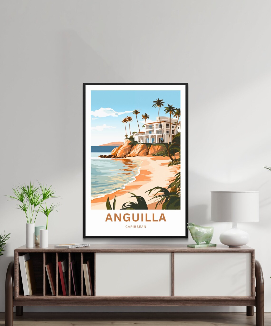 Anguilla Caribbean Cliffside Hotel Sandy Beach Vintage Travel Poster - Image 2