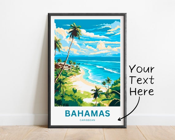 Personalized Bahamas Travel Print Bahamas Poster Caribbean Wall Art Framed Present Gift Caribbean Present